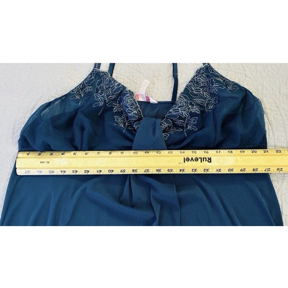 Cacique Sz 26/28 Grn Embrdrd Bodice Waterfall Trim Lettuce Hem Sheer Gown - Picture 8 of 9